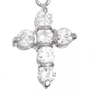 Ladies Sterling Silver 16 Inch CZ 14mm Cross Necklace
